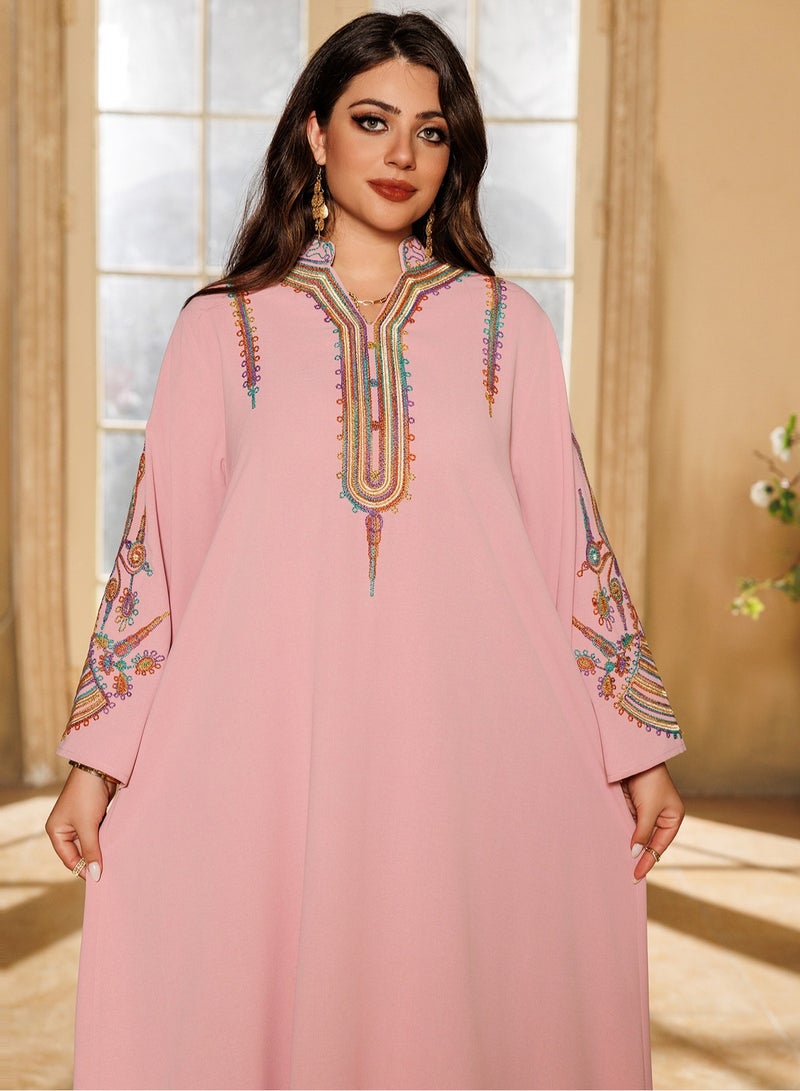 Embroideried Muslim Dubai Woman’s Abayas V-Neck Long Dresses Moroccan Islamic Loose Robe Arab Clothing  - Image 4