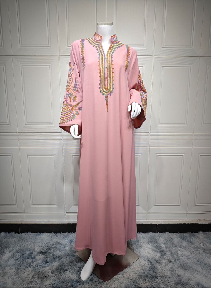Embroideried Muslim Dubai Woman’s Abayas V-Neck Long Dresses Moroccan Islamic Loose Robe Arab Clothing  - Image 5