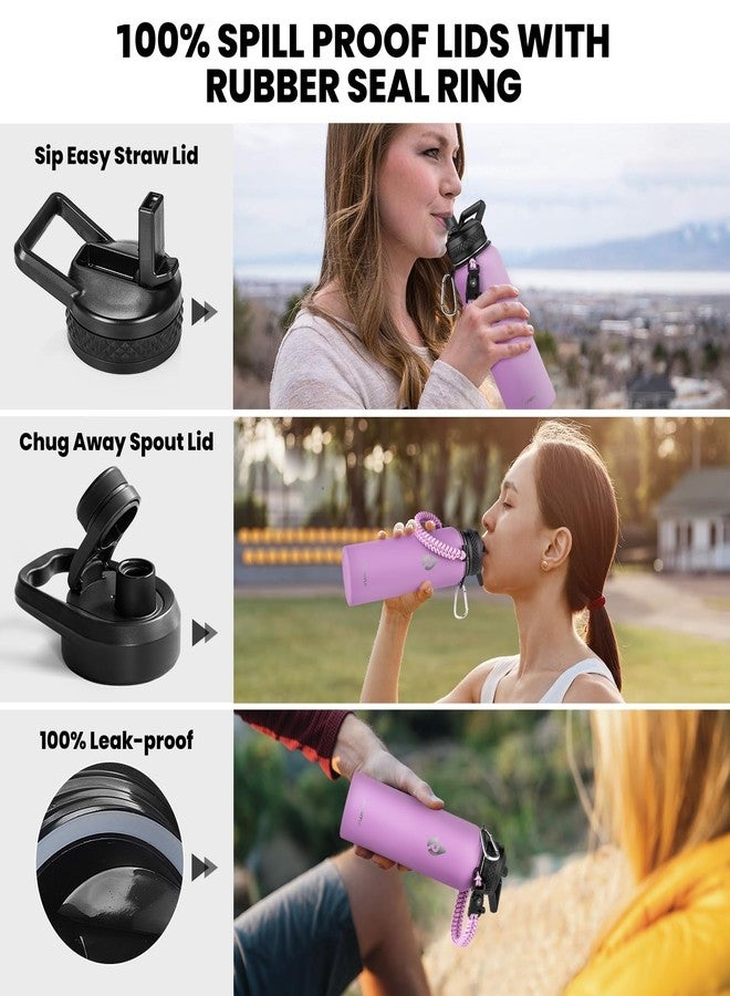 RAYMYLO Insulated Water Bottle 40 oz, Triple Wall Vacuum Stainless Steel (Cold for 48 Hrs), Leak Proof & Non-BPA, Modern Water Flask Jug with Paracord Handle & Straw Spout Lids, Lilac - Image 3