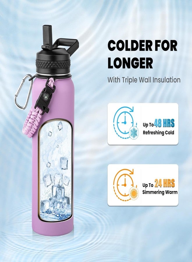 RAYMYLO Insulated Water Bottle 40 oz, Triple Wall Vacuum Stainless Steel (Cold for 48 Hrs), Leak Proof & Non-BPA, Modern Water Flask Jug with Paracord Handle & Straw Spout Lids, Lilac - Image 2