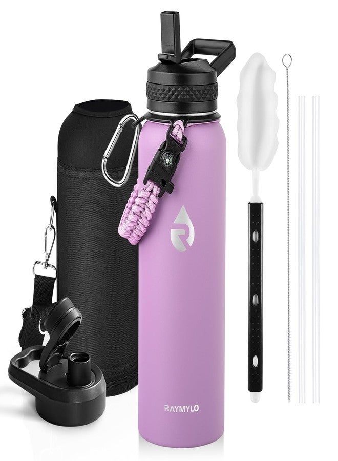 RAYMYLO Insulated Water Bottle 40 oz, Triple Wall Vacuum Stainless Steel (Cold for 48 Hrs), Leak Proof & Non-BPA, Modern Water Flask Jug with Paracord Handle & Straw Spout Lids, Lilac - Image 1