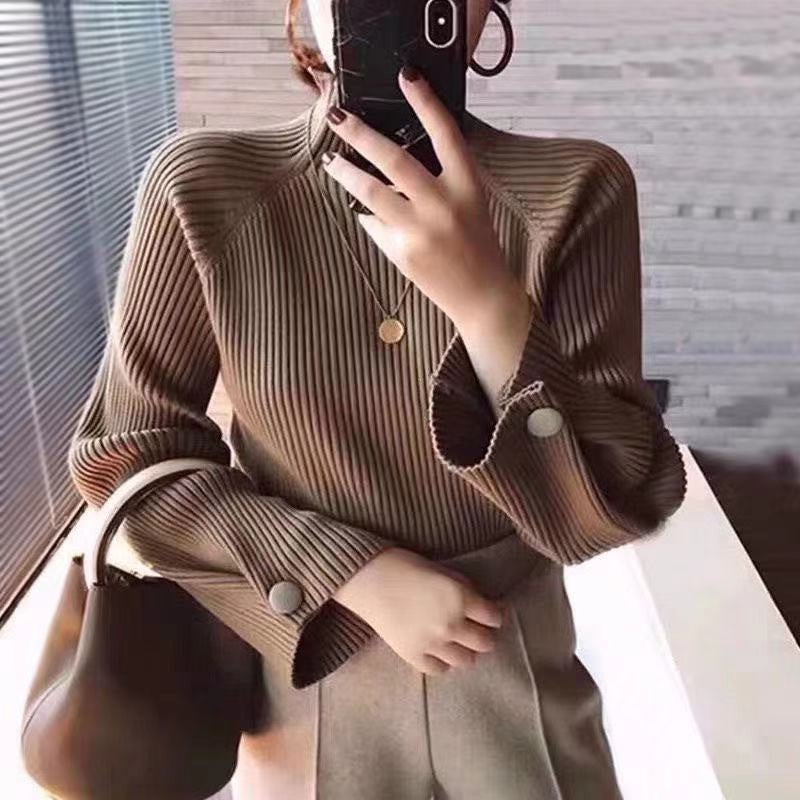 Korean Thick Knit Sweater Womens Loose Turtleneck Autumn Winter Khaki  - Image 2