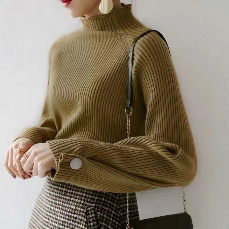 Korean Thick Knit Sweater Womens Loose Turtleneck Autumn Winter Khaki  - Image 4