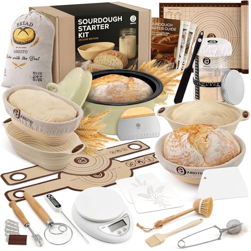 ABIOTO Sourdough Starter Kit with Dutch Oven and Scale - Complete Sourdough Kit with Proofing Baskets, 34oz Jar, Slings, and Other Premium Bread Making Tools - Perfect Baking Gifts for Women, Men, and Bakers - Image 1
