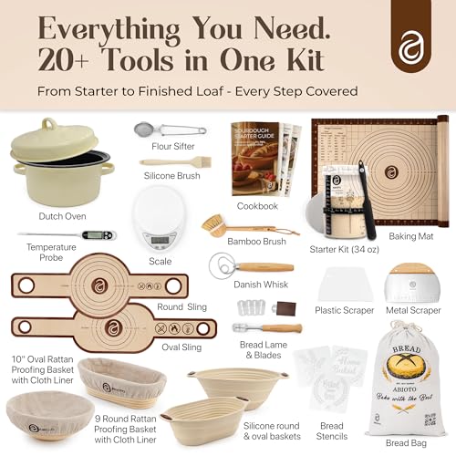 ABIOTO Sourdough Starter Kit with Dutch Oven and Scale - Complete Sourdough Kit with Proofing Baskets, 34oz Jar, Slings, and Other Premium Bread Making Tools - Perfect Baking Gifts for Women, Men, and Bakers - Image 2