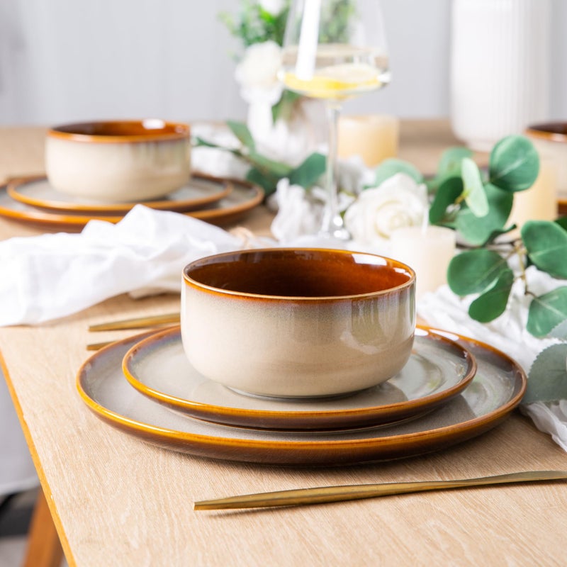 LeRatio Ceramic Dinnerware Sets for 6,Poreclain Plates and Bowls Sets,Handmade Reactive Glaze Dishes Set,Chip Resistant and Scratch Resistant | Oven&Dishwasher & Microwave Safe)-Kahki(18PCS) - Image 5