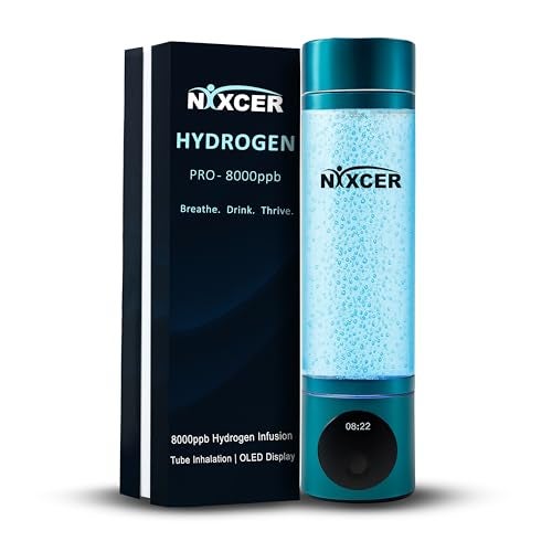 Nixcer Hydrogen Pro Water Bottle – 8000PPB H2, SPE/PEM, OLED Display, Dual Mode (5/10 Min), USB-C Rechargeable – Portable Hydrogen Generator for Wellness, Recovery, Gym & Gift (Turquoise) - Image 1