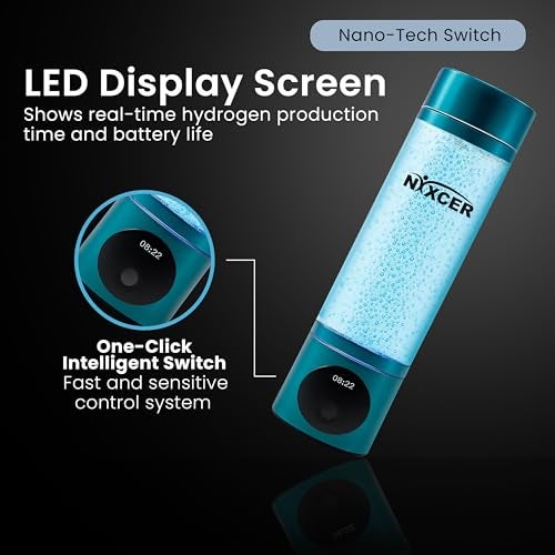 Nixcer Hydrogen Pro Water Bottle – 8000PPB H2, SPE/PEM, OLED Display, Dual Mode (5/10 Min), USB-C Rechargeable – Portable Hydrogen Generator for Wellness, Recovery, Gym & Gift (Turquoise) - Image 3
