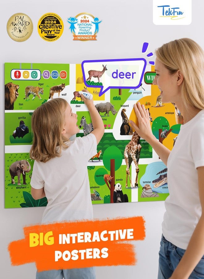 TEKFUN Learning Poster Set for Toddlers 1-3 with Talking Pen,9 Big Interactive Educational Wall Charts with 6 Stickers, Screen-Free Letter & Word Learning for Homeschooling & Preschool Classroom - Image 5