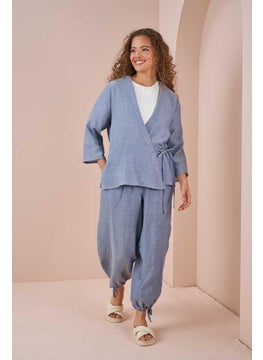 Mevra Double Breasted Kimono Muslin Blouse Blue  - Image 2