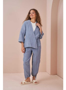 Mevra Double Breasted Kimono Muslin Blouse Blue  - Image 1