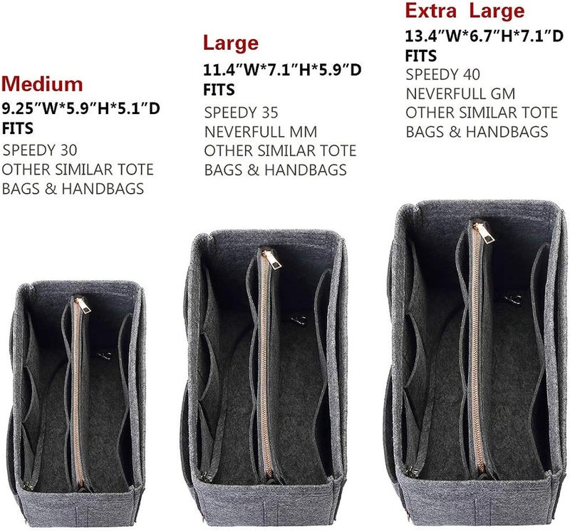 GREENSHEEP Purse Organizer Insert for Handbags, Premium Felt Organizer with Zipper Pocket (X-Large, Black) - Image 5