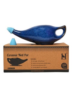 HealthGoodsIn HealthGoodsIn Ceramic Neti Pot, Premium Handcrafted Durable, Dishwasher Safe with 2 Silicone Nozzle Tip, 225 Ml. (7.6 FL Oz) Capacity (Elegant Blue Gradient)  - Image 1