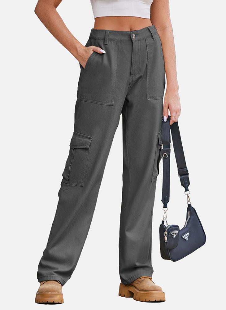 YUNIQEE Grey Regular Fit Mid Rise Plain Cargo Pant - Image 2