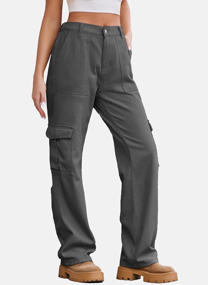 YUNIQEE Grey Regular Fit Mid Rise Plain Cargo Pant - Image 4