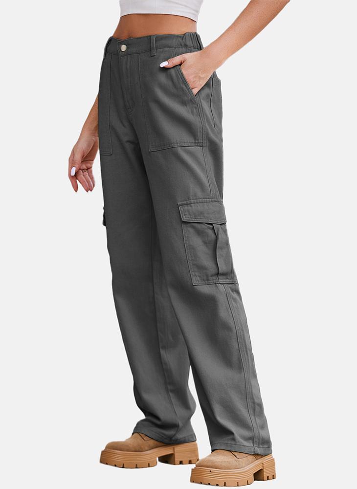 YUNIQEE Grey Regular Fit Mid Rise Plain Cargo Pant - Image 3