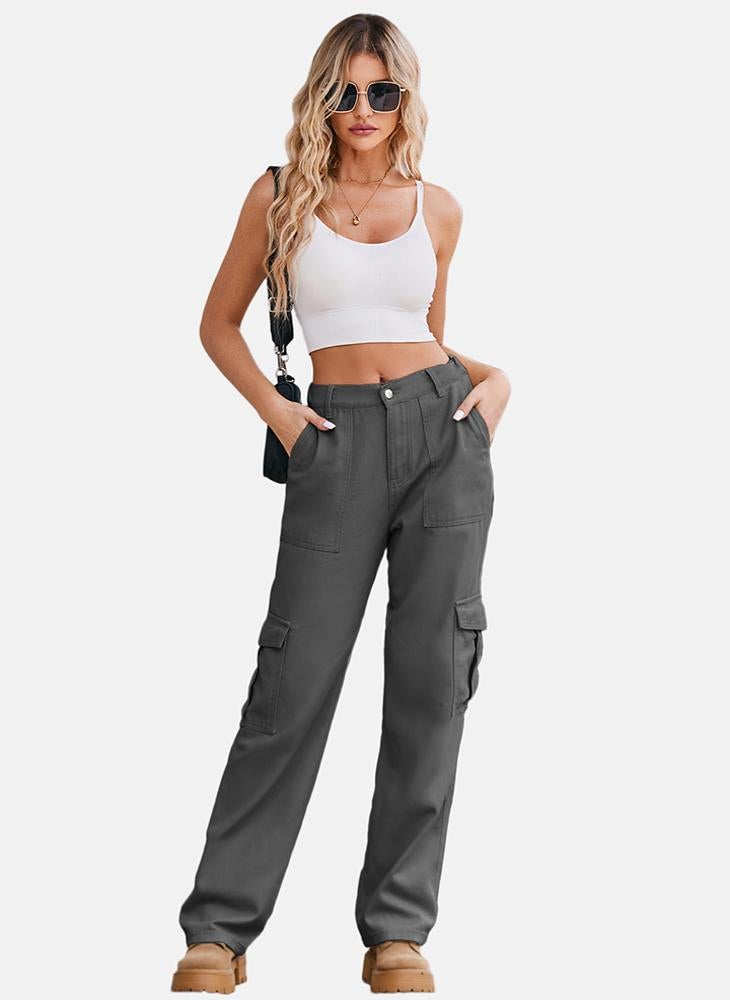 YUNIQEE Grey Regular Fit Mid Rise Plain Cargo Pant - Image 5