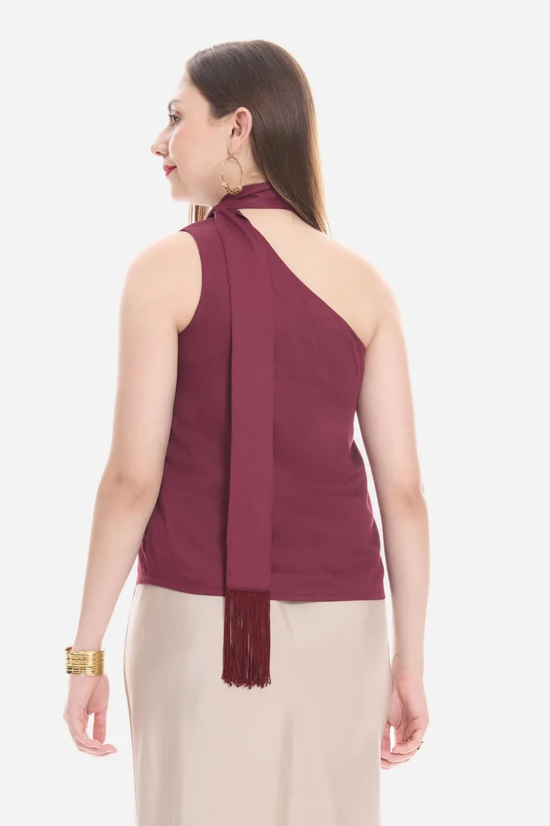 Virgio  Solid Viscose One Shoulder Neck Sash Top for Women for Women | Best Price UAE