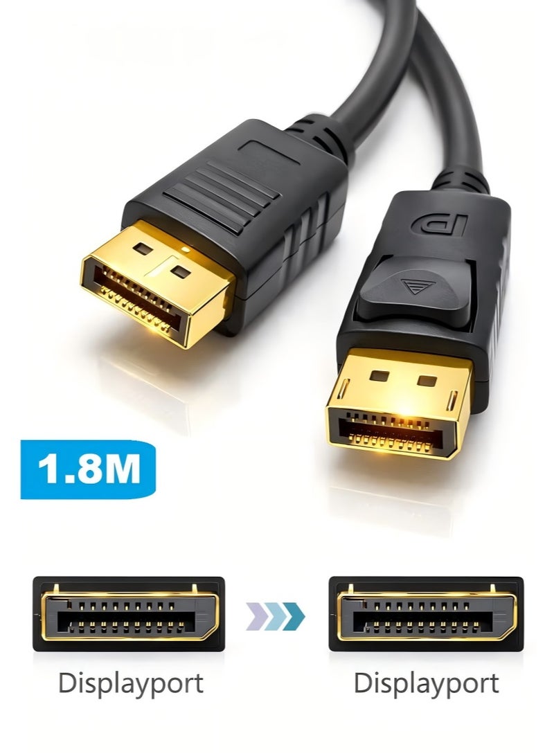 DisplayPort to DisplayPort (DP to DP) Cable – 1.8 Meters, Version 1.2 – High-Speed Video Adapter Cable, ABS Build for Office and Home Use - Image 1