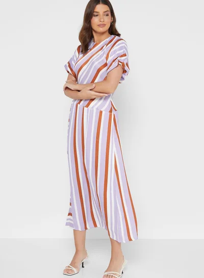 WAREHOUSE Striped Midi Dress