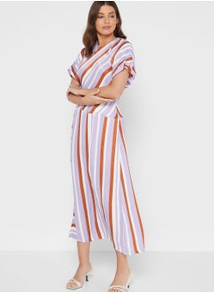 WAREHOUSE Striped Ruffle Detail Dress  - Image 1