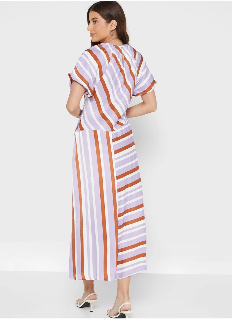 WAREHOUSE Striped Ruffle Detail Dress