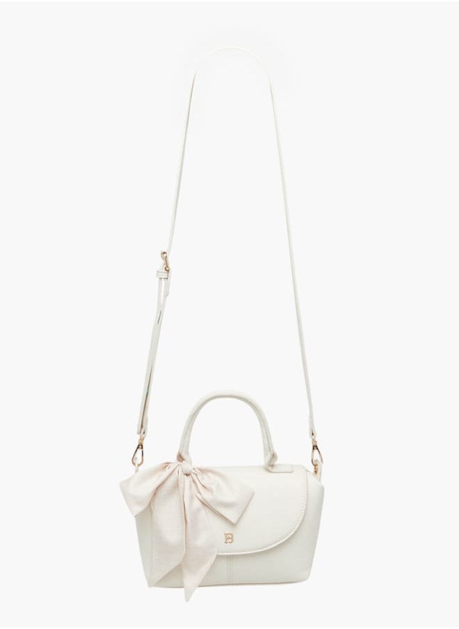Women Solid Crossbody Bag with Top Handle and Scarf Detail