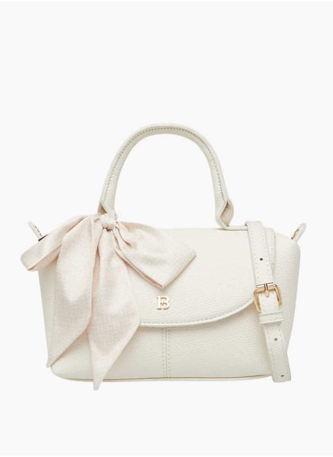 Women Solid Crossbody Bag with Top Handle and Scarf Detail
