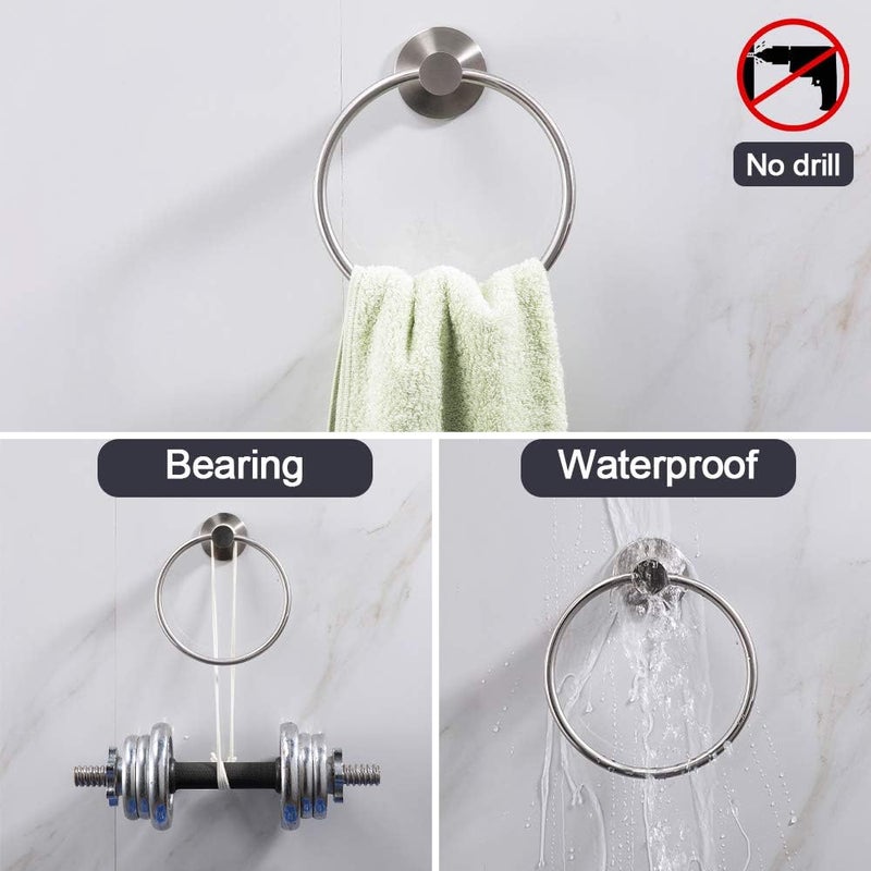 GERUIKE Adhesive Towel Ring Wall Mount Hand Towel Ring Self Adhesive Towel Hanger Stainless Steel Rustproof Brushed Nickel - Image 3