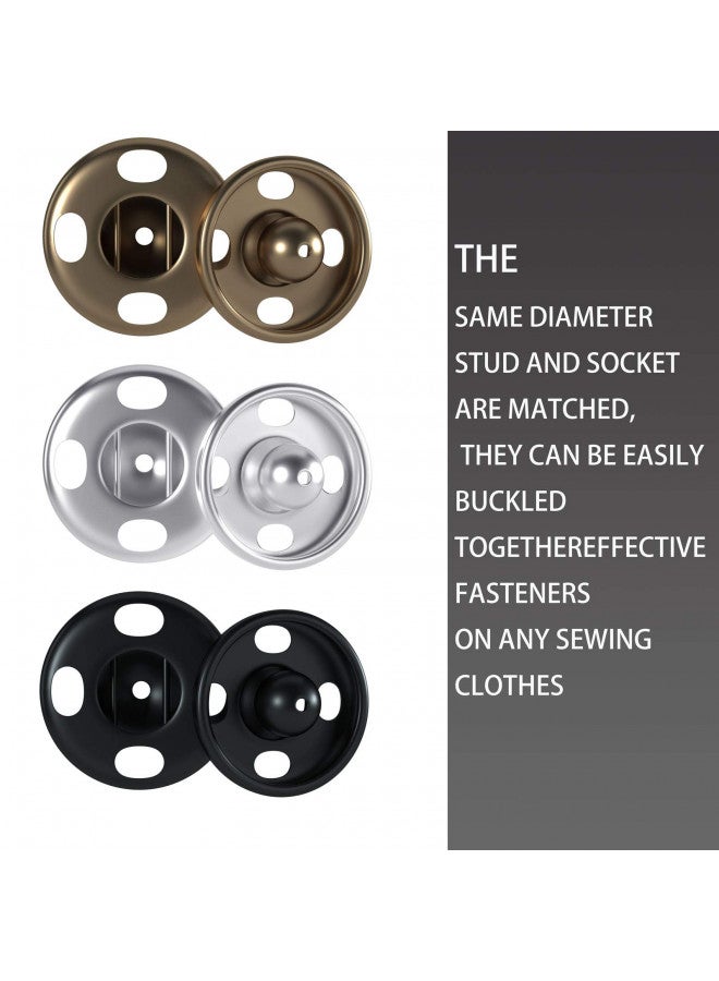 Meikeer 100 Sets Sew-on Snap Buttons Brass Snap Fastener Buttons Press Button Sew on Press Studs for Sewing Clothing Silvery and Black(10mm) - Image 3