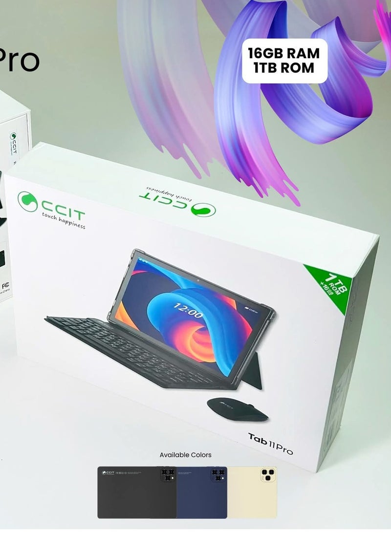 سي سي اي تي جهاز لوحي CCIT Tab 11 Pro، بشاشة 10.1 بوصة، يعمل بنظام أندرويد | ذاكرة وصول عشوائي (RAM) سعة 16 جيجابايت + ذاكرة تخزين داخلية سعة 1 تيرابايت | شاشة لمس عالية الدقة مدمجة | بطارية 10000 مللي أمبير/ساعة | مع لوحة مفاتيح وماوس وقلم - ذهبي - Image 3