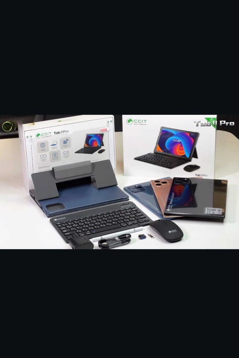 سي سي اي تي جهاز لوحي CCIT Tab 11 Pro، بشاشة 10.1 بوصة، يعمل بنظام أندرويد | ذاكرة وصول عشوائي (RAM) سعة 16 جيجابايت + ذاكرة تخزين داخلية سعة 1 تيرابايت | شاشة لمس عالية الدقة مدمجة | بطارية 10000 مللي أمبير/ساعة | مع لوحة مفاتيح وماوس وقلم - ذهبي - Image 5