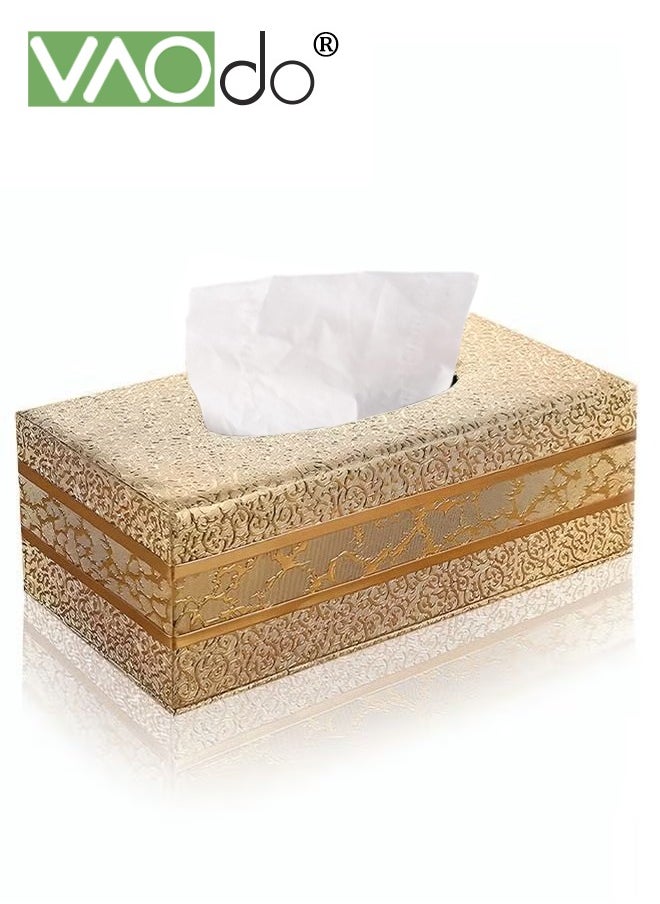 VAOdo - Leather Tissue Box Holder, Magnetic Switch Rectangle Napkin Paper Case, Gold Edging Tissue Box Cover, for Hotels, Restaurants, Offices, Dining Rooms, Bedrooms, Living Rooms, Cars 24 * 12.5 * 8.5 CM - Image 1