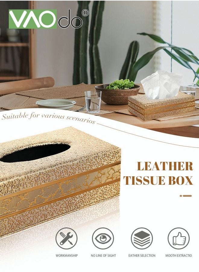 VAOdo - Leather Tissue Box Holder, Magnetic Switch Rectangle Napkin Paper Case, Gold Edging Tissue Box Cover, for Hotels, Restaurants, Offices, Dining Rooms, Bedrooms, Living Rooms, Cars 24 * 12.5 * 8.5 CM - Image 1