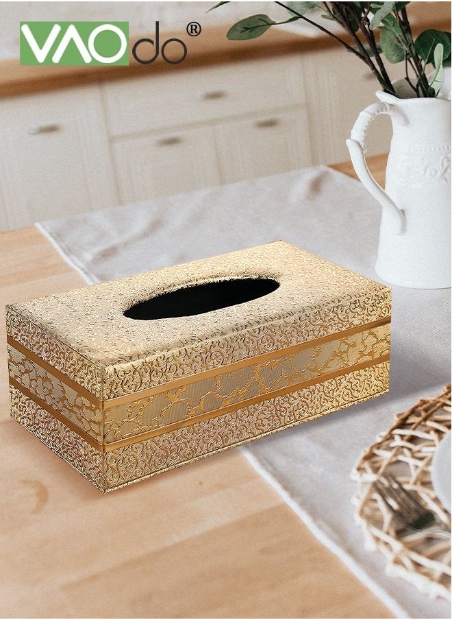 VAOdo - Leather Tissue Box Holder, Magnetic Switch Rectangle Napkin Paper Case, Gold Edging Tissue Box Cover, for Hotels, Restaurants, Offices, Dining Rooms, Bedrooms, Living Rooms, Cars 24 * 12.5 * 8.5 CM - Image 1