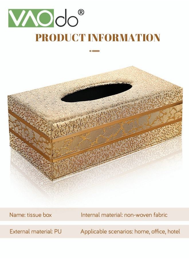 VAOdo - Leather Tissue Box Holder, Magnetic Switch Rectangle Napkin Paper Case, Gold Edging Tissue Box Cover, for Hotels, Restaurants, Offices, Dining Rooms, Bedrooms, Living Rooms, Cars 24 * 12.5 * 8.5 CM - Image 1
