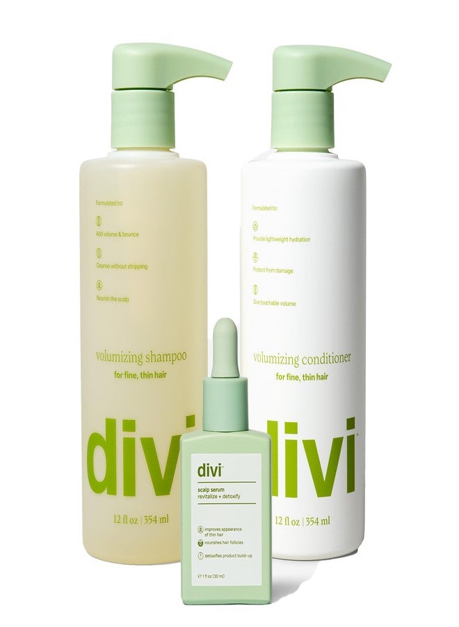 Divi Volumizing Starter Bundle for Women and Men - Includes Volumizing Shampoo, Conditioner, and Scalp Serum for Healthy, Fuller Hair - Lightweight Hair Care for Fine and Thinning Hair, 3-Piece Set - Image 1