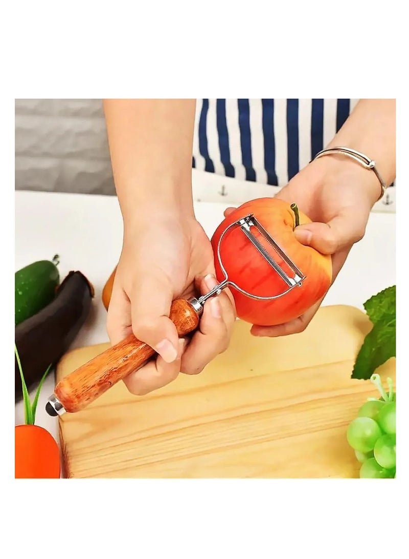 قشارة خضروات من الستانلس ستيل بمقبض خشبي - Image 2