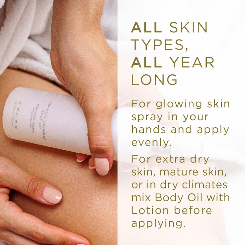 Zents Luminous Cashmere Body Oil (Anjou Fragrance) | Moisturizing Body Oil with Vitamin E & Organic Coconut Oil | Softens & Smooths Skin | 8 fl oz - Image 4