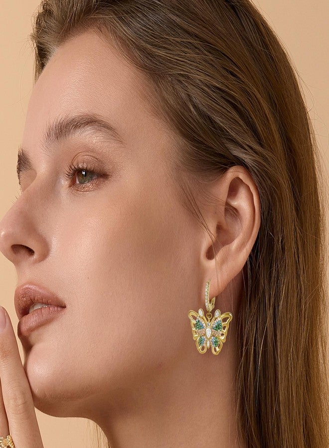 MOONWALTZ Gold Dangle Butterfly Earrings for Women with Colorful Cubic Zirconia Elegant CZ Hollow Butterfly Huggie Hoop Earrings Drop Intersect Fairy Butterfly Earrings Spring Summer Jewelry Gift for Her - Image 4