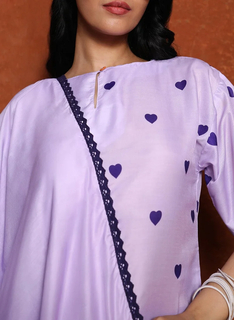 Qissa  Women's Lavender Hearts Kurta With Trousers And Dupatta for Women | Best Price UAE