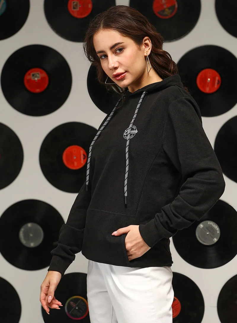 Pinacolada  Women's Onyx Black Relaxed Pullover Hoodie for Women | Best Price UAE