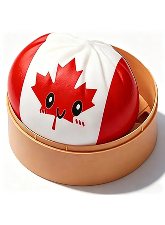 Canadian Flag Bao Bun Squishy Toy, Cute Maple Leaf Stress Relief Squeeze Toy, Kawaii Slow Rising Dumpling Fidget Toy for Kids & Adults - Image 1
