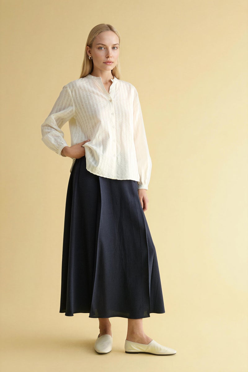 DeFacto Blue Woman A Cut Linen Blended Skirt Casual - Image 1