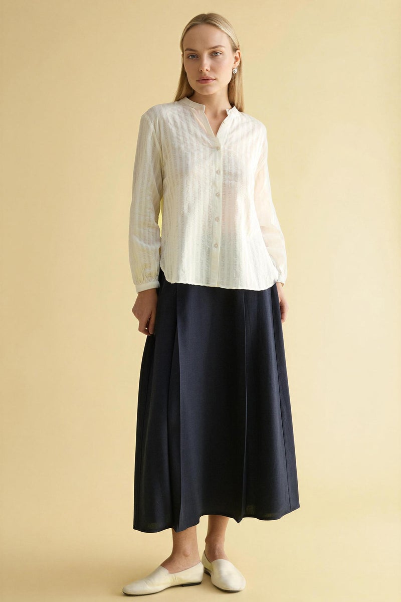 DeFacto Blue Woman A Cut Linen Blended Skirt Casual - Image 2