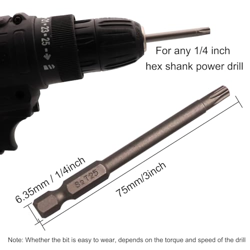 Sipery 10 Pack Security Torx Bit Set Tamper Proof S2 Steel Magnetic Security Screwdriver Set 1/4 Inch Hex Shank 5 Point Star Bits 3 Inch Length T25 - Image 3