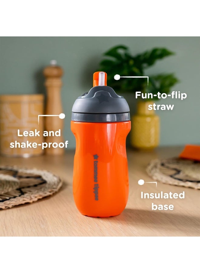 Tommee Tippee Insulated Non-Spill Straw Cup, 12m+ Toddler Training Drinking Bottle, 100% Leak Proof, Sporty Carry Handle, BPA Free, 9oz, Orange - Image 2
