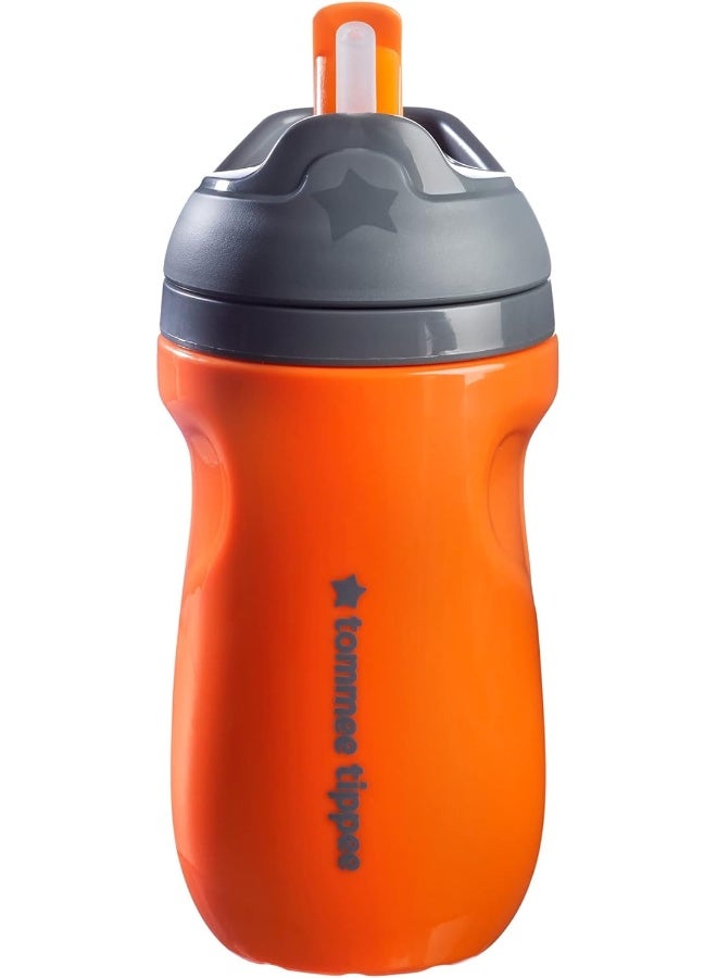 Tommee Tippee Insulated Non-Spill Straw Cup, 12m+ Toddler Training Drinking Bottle, 100% Leak Proof, Sporty Carry Handle, BPA Free, 9oz, Orange - Image 1