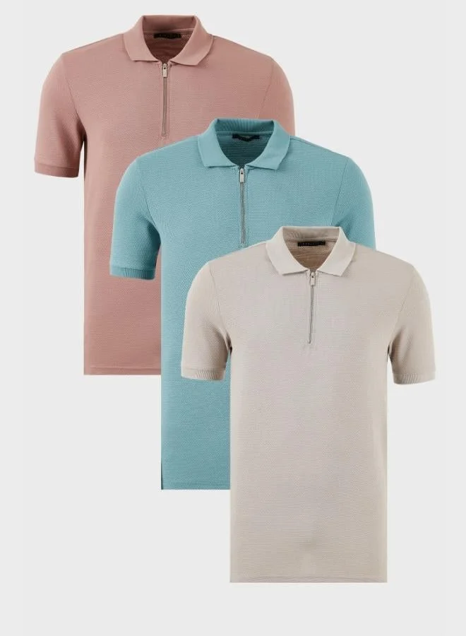 بوراتي تيشيرت بولو رجالي قطن بياقة بولو بسحاب نصفي عبوة من  قطع