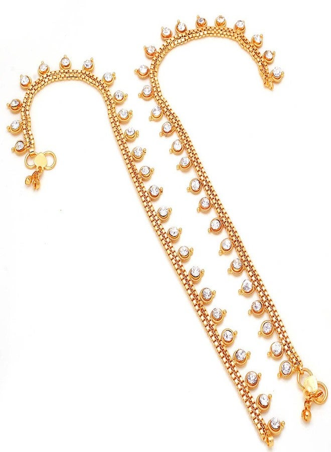 Jewar Anklet pair Payal Indian Traditional Cz Ad Handmade Natural Gold Plated Jewelry 6511 - Image 1
